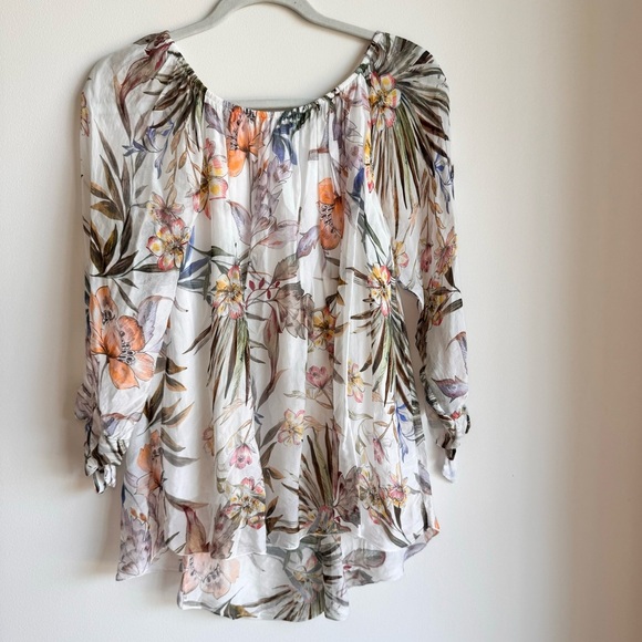 Tempo Paris Flower Print Silk Top Blouse Size M - Picture 2 of 12